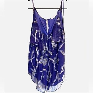 Rebecca Taylor 100% Silk Ruffle Cami Blouse Blue White Print Flowy Size 6